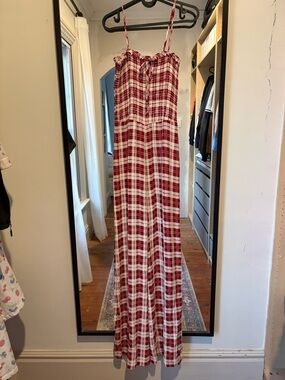 Reformation Pompano Highland Plaid Smocked Wide Leg Jumpsuit